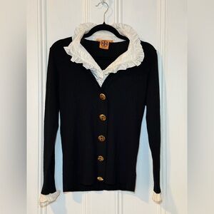 Tory Burch Cardigan Sweater with Ruffle Collar Size M